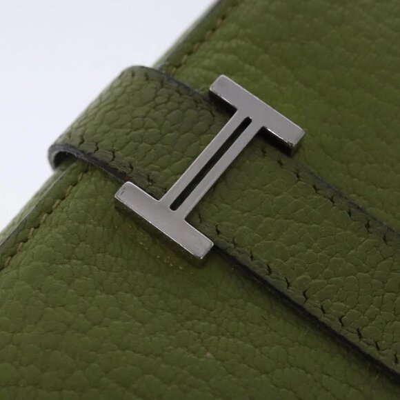 HERMES bean Souffl Wallet Leather Green Silver Auth bs18706 - Picture 9 of 14